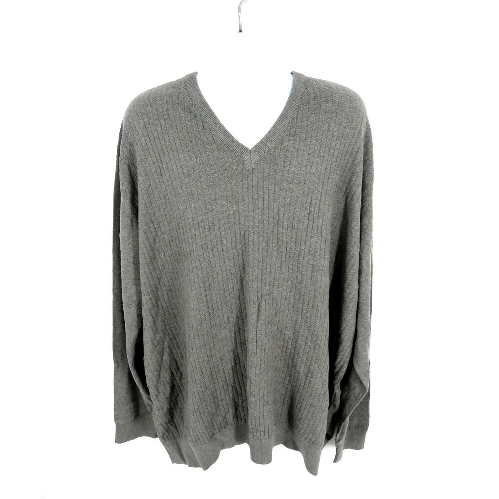 Cutter & Buck Mens 4X Ribbed Gray V-Neck Pullover Sweater Soft & Warm NWT $135